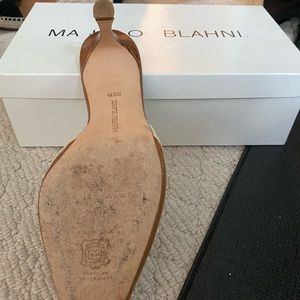 Manolo Blahni heels, brown tie in front, open back